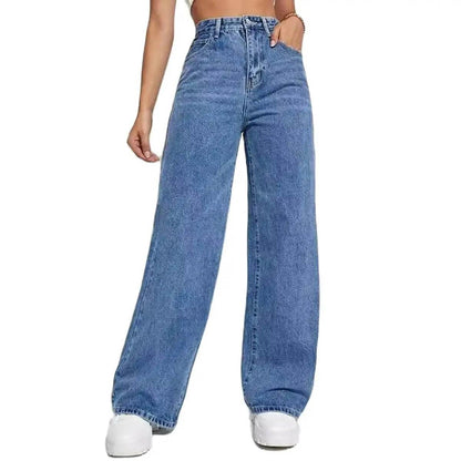 Buy Center Women's Dark Blue Wide Leg Jeans - Slimming, All-Match Style - Buy Center UK