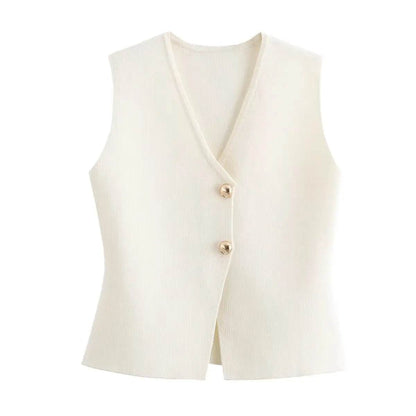 TRAF Women’s Knit Vest - Stylish Sleeveless Cardigan for Autumn - Buy Center UK