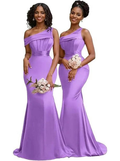 Buy Center Mermaid One Shoulder Satin Bridesmaid Dress - Elegant Gown - Buy Center UK