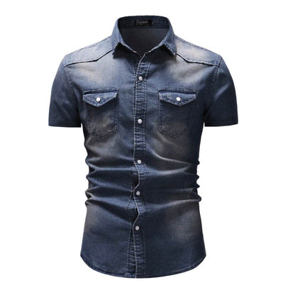Buy Center Men's Slim Fit Denim Shirt - Short Sleeve Casual Top - Buy Center UK