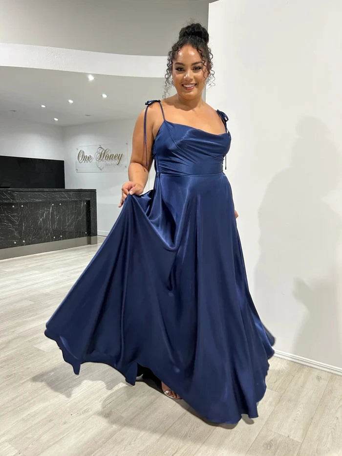 2024 Satin Bridesmaid Dress - Cowl Neck, A-Line, Leg Slit Styles - Buy Center UK