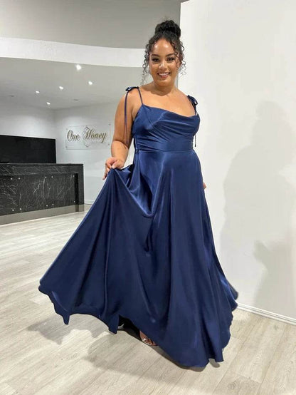 2024 Satin Bridesmaid Dress - Cowl Neck, A-Line, Leg Slit Styles - Buy Center UK