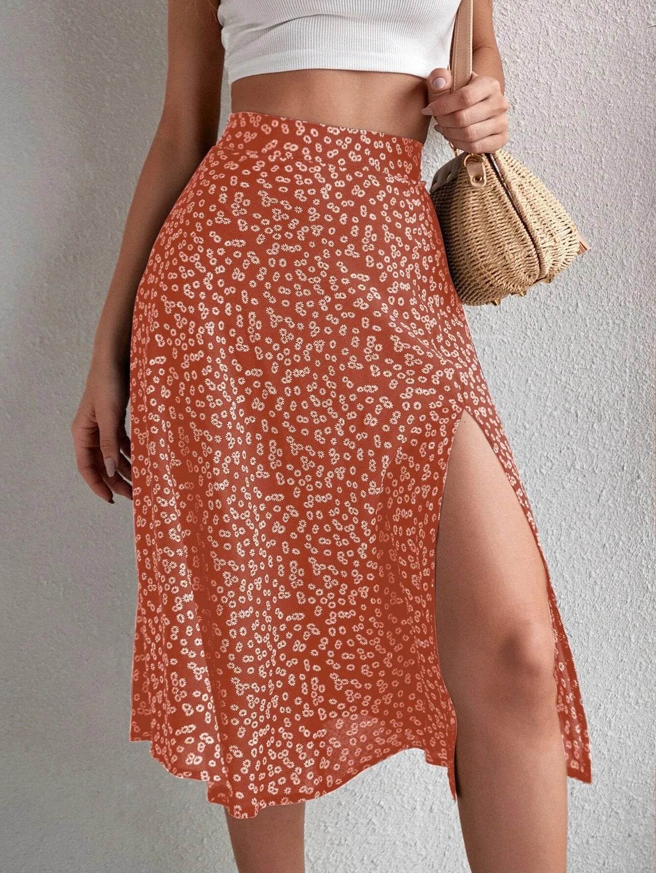 Buy Center Women's Floral A-Line Skirt - Versatile Zipper Design - Buy Center UK
