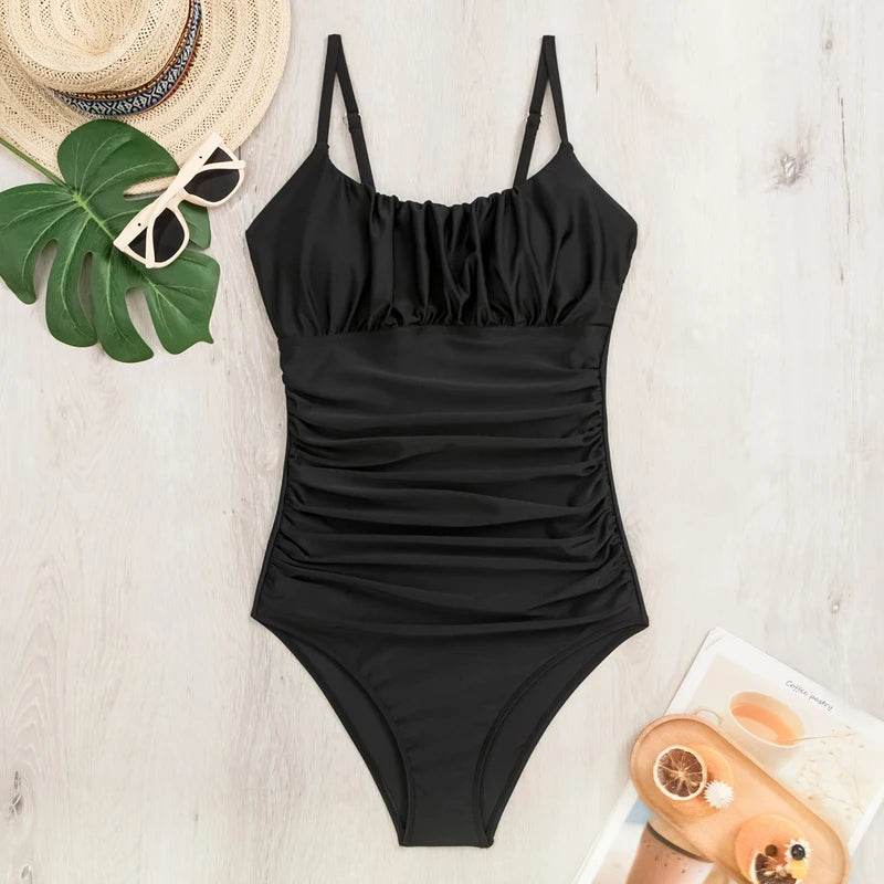 Buy Center Women's Solid Black One Piece Swimsuit - Tummy Control Monokini - Buy Center UK