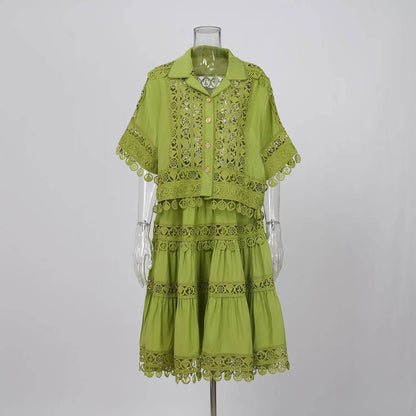 Luxury Hollow Out Dress Two Piece Set - Elegant Summer Outfit - Buy Center UK