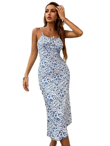 Buy Center Women's Halter Dress - Elegant Slim Fit Maxi with Print - Buy Center UK