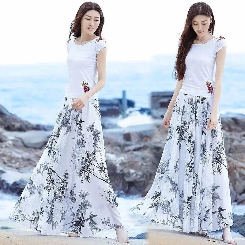 Elegant Floral Chiffon Skirt - Ankle Length for Spring & Summer - Buy Center UK
