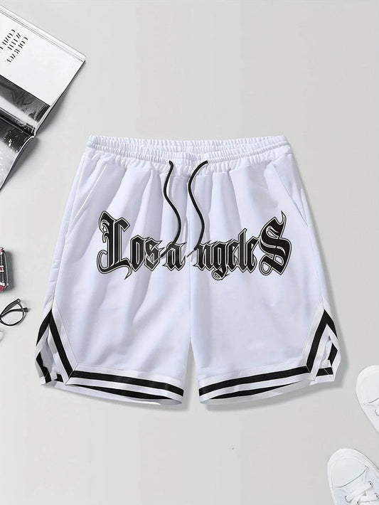 LOS ANGELES Print Men's Casual Shorts - Loose Fit & Drawstring Design - Buy Center UK