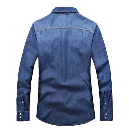 Buy Center Slim Fit Denim Shirt for Men - Casual Cotton Long Sleeve - Buy Center UK