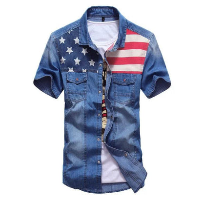 Stylish Korean Men's Slim Fit Ripped Denim Shirt - Summer Casual Top - Buy Center UK
