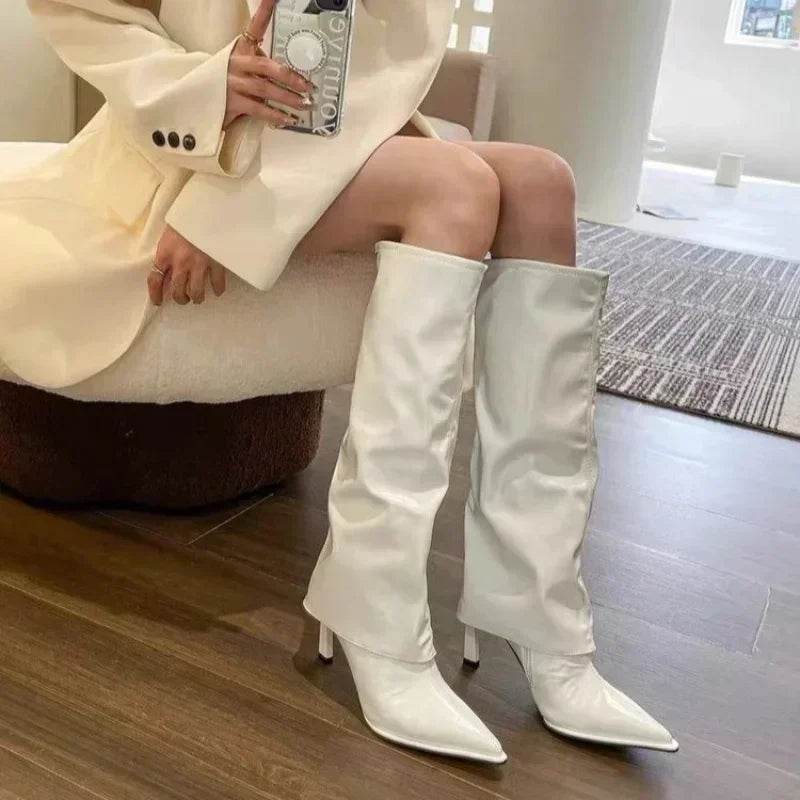 Buy Center Western Cowboy Boots - Slip-On Knee High, Thin Heel - Buy Center UK