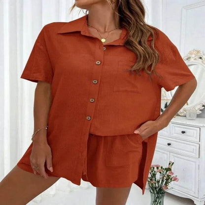 Summer Fashion Shorts Two-Piece Set - Casual Tied Shirt & Loose Fit - Buy Center UK