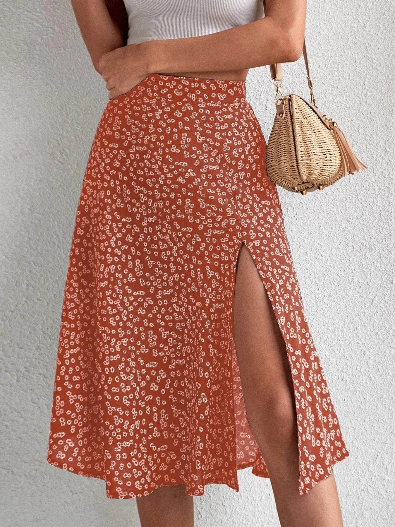 Buy Center Women's Floral A-Line Skirt - Versatile Zipper Design - Buy Center UK