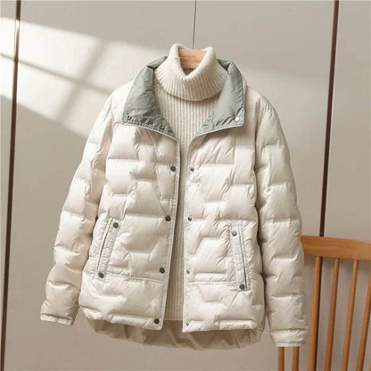 Buy Center Women's White Duck Down Coat - Casual Lapel Puffer Jacket - Buy Center UK