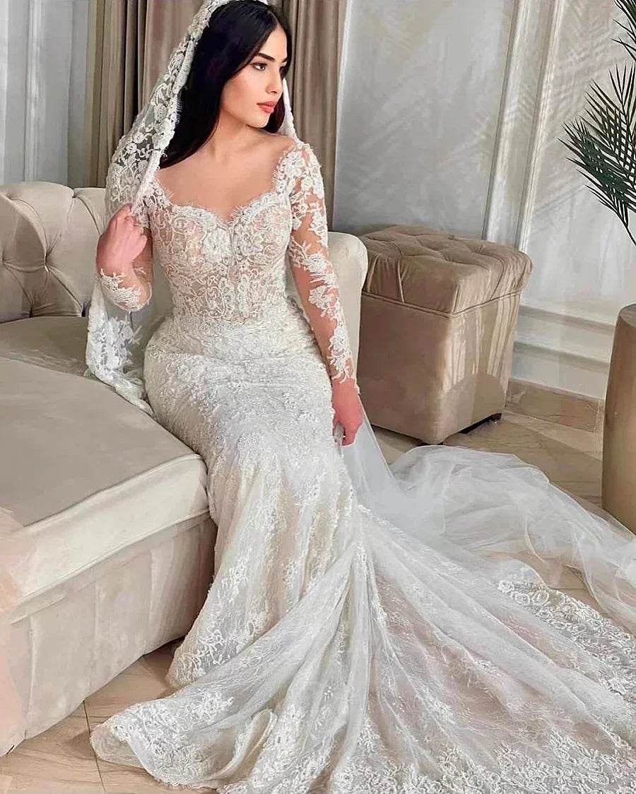 Customized 2025 Mermaid Wedding Dress - Elegant Lace Embroidery Gown - Buy Center UK