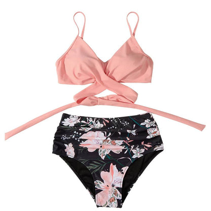 Buy Center High Waist Floral Bikini Set - V-Neck Two Piece - Buy Center UK
