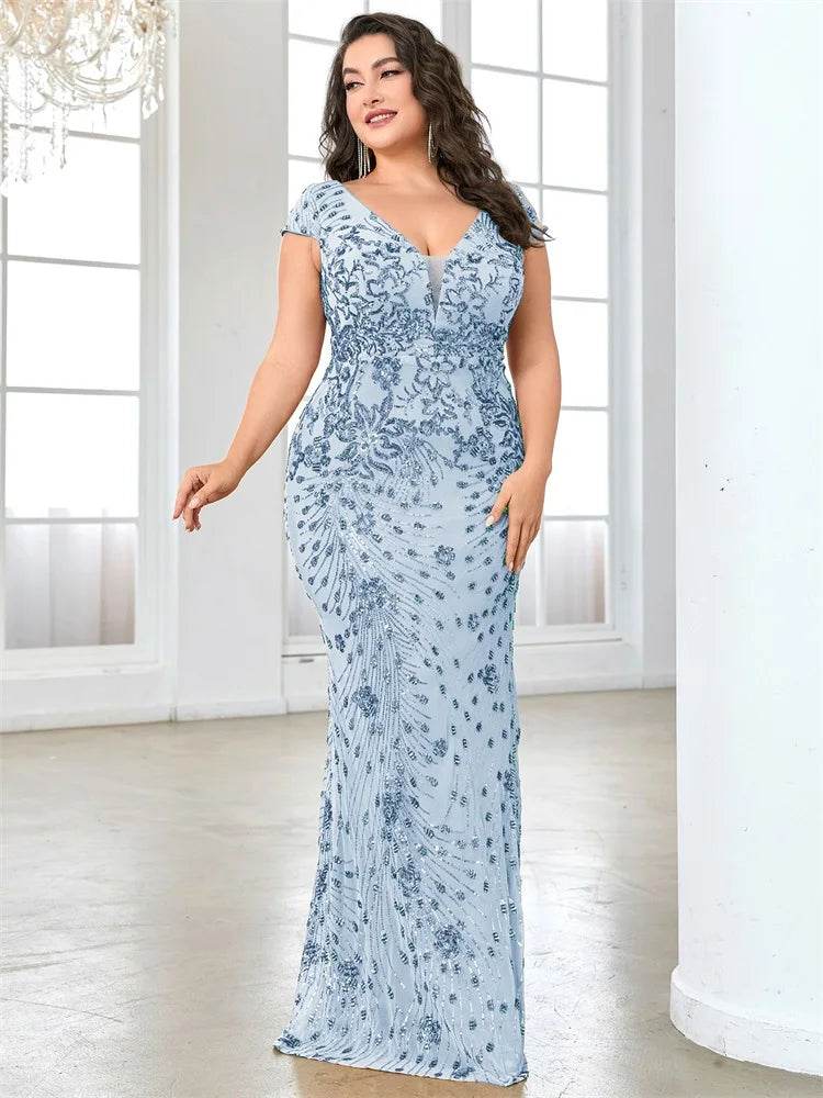 Buy Center Plus Size Blue Evening Dress - Mermaid Sequin Gown 2025 - Buy Center UK