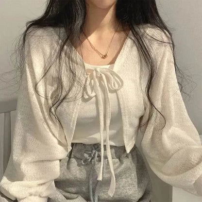 Buy Center Women’s Knitted Cardigan - Chic Lace-Up Black & White - Buy Center UK