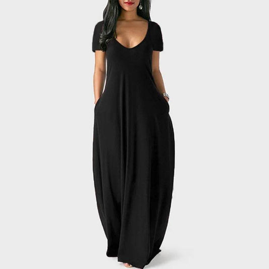 Stylish Plus Size Women's Summer Dress - Deep V Neck, Short Sleeves - Buy Center UK