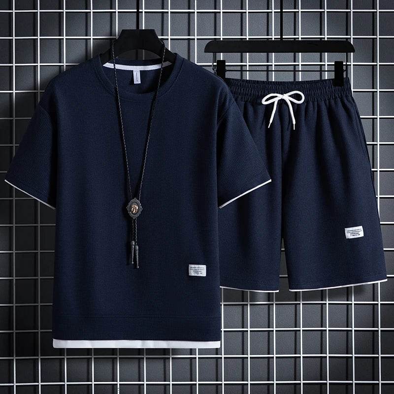 Buy Center Summer Men's Waffle Set - Casual T-Shirt & Shorts Combo - Buy Center UK