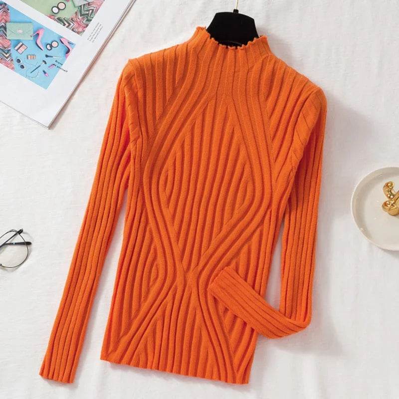 Chic Women’s Knitted Pullover Sweater - Half Turtleneck, Slim Fit - Buy Center UK
