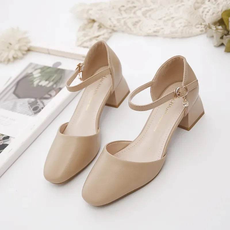 Elegant Women's White Buckle Strap Square Heel Pumps for Office - Buy Center UK