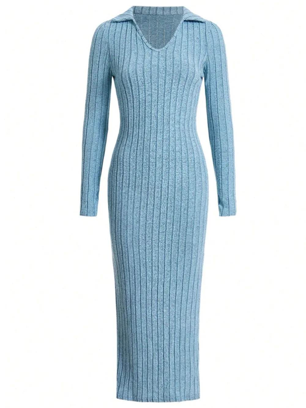 Spring 2024 Knitted Slim Lapel Dress - Long Sleeve, Elegant Fit - Buy Center UK