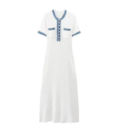 Buy Center Cotton Knitted Dress - Fringe Splicing, Knee-Length Style - Buy Center UK