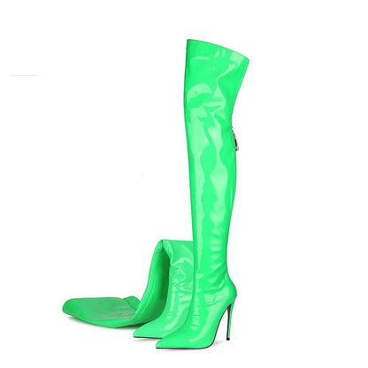 Buy Center Over Knee Boots - Patent Leather, Pointed Toe High Heels - Buy Center UK