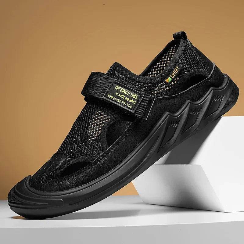 Buy Center Men's Casual Beach Sandals - Genuine Leather, Breathable Mesh - Buy Center UK