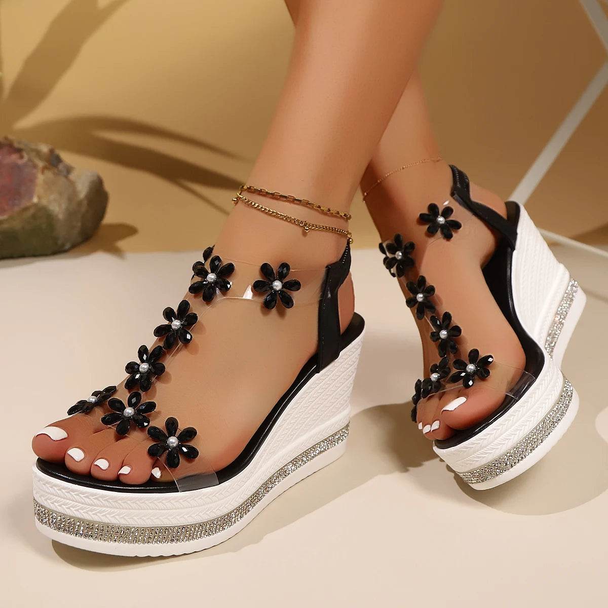 Buy Center Chunky Platform Sandals - Floral Wedge Style for Women - Buy Center UK