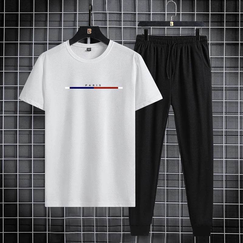 Buy Center Men's Sports Suit - Stylish Round Neck T-Shirt & Ankle Pants - Buy Center UK