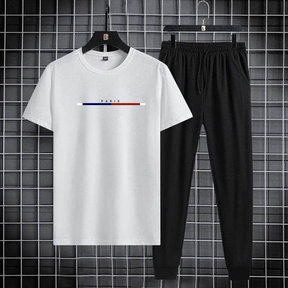 Buy Center Men's Sports Suit - Stylish Round Neck T-Shirt & Ankle Pants - Buy Center UK