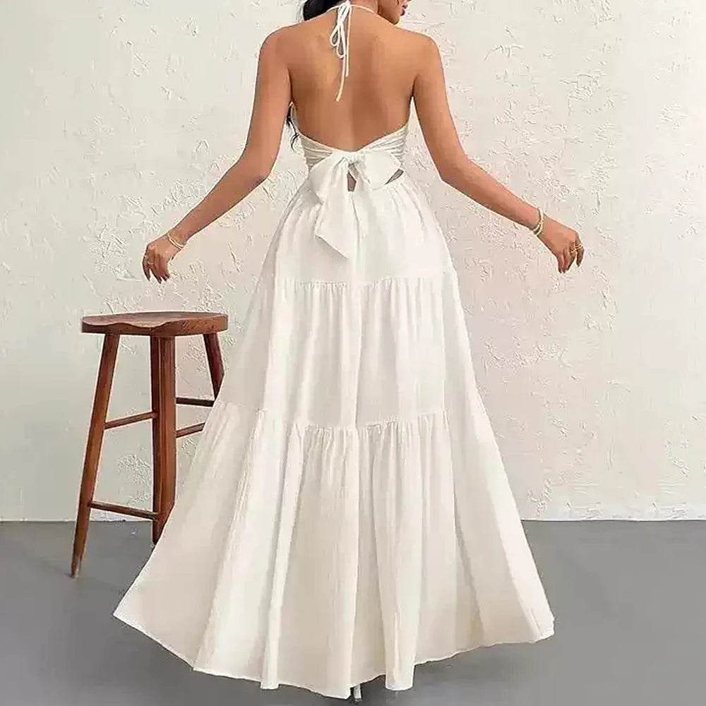 Mia Muse Summer Maxi Dress - Elegant Halter Neck, Ankle Length - Buy Center UK