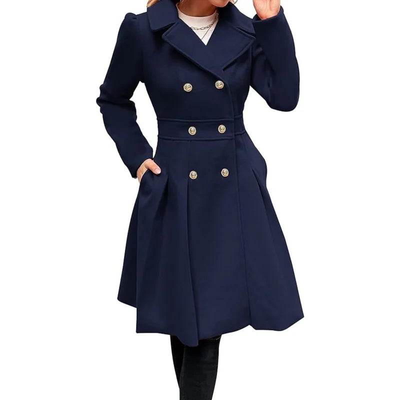 Buy Center Women's Wool Blend Coat - Double-Breasted Elegant Outerwear - Buy Center UK