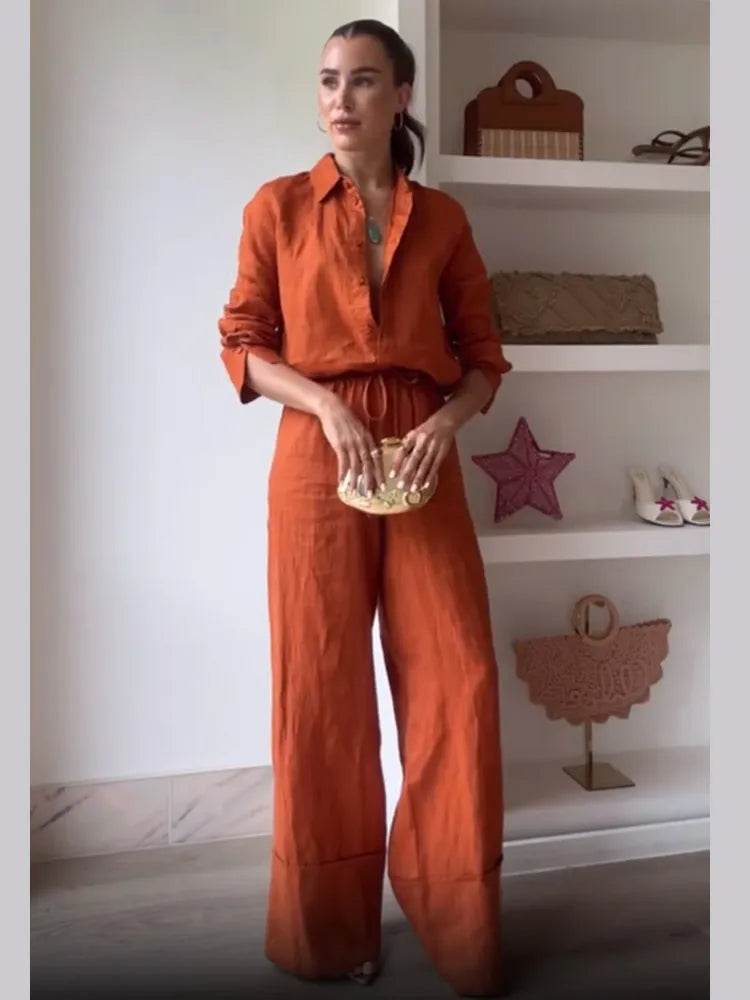 Buy Center Fashion Cotton Linen Pants Set - Elegant Summer Outfit - Buy Center UK