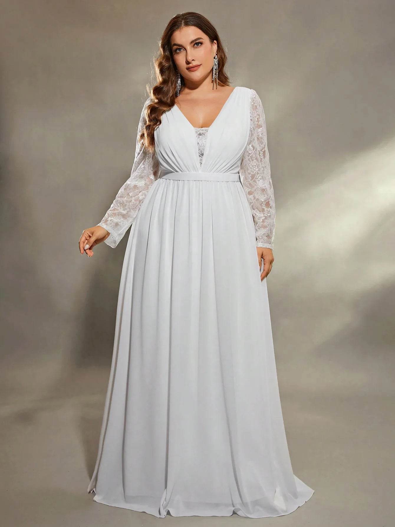 Mgiacy Plus Size Deep V Lace Evening Gown - Full Skirt Elegance - Buy Center UK