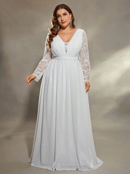 Mgiacy Plus Size Deep V Lace Evening Gown - Full Skirt Elegance - Buy Center UK