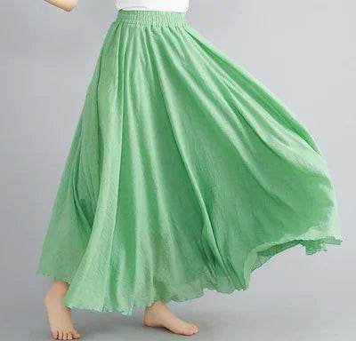 28-Color Mori Girl A-line Skirt - Cotton Linen, Elastic Waist - Buy Center UK