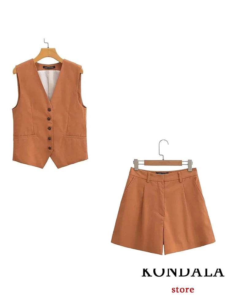 TRAFZA Casual Women Suits - V Neck Blazer & Wide Leg Shorts - Buy Center UK