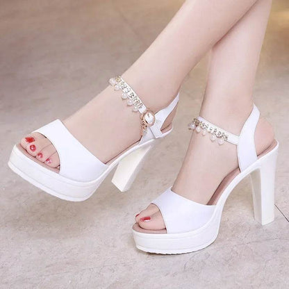 Elegant White Pearl Wedding Shoes - Women’s High Heels Sandals - Buy Center UK