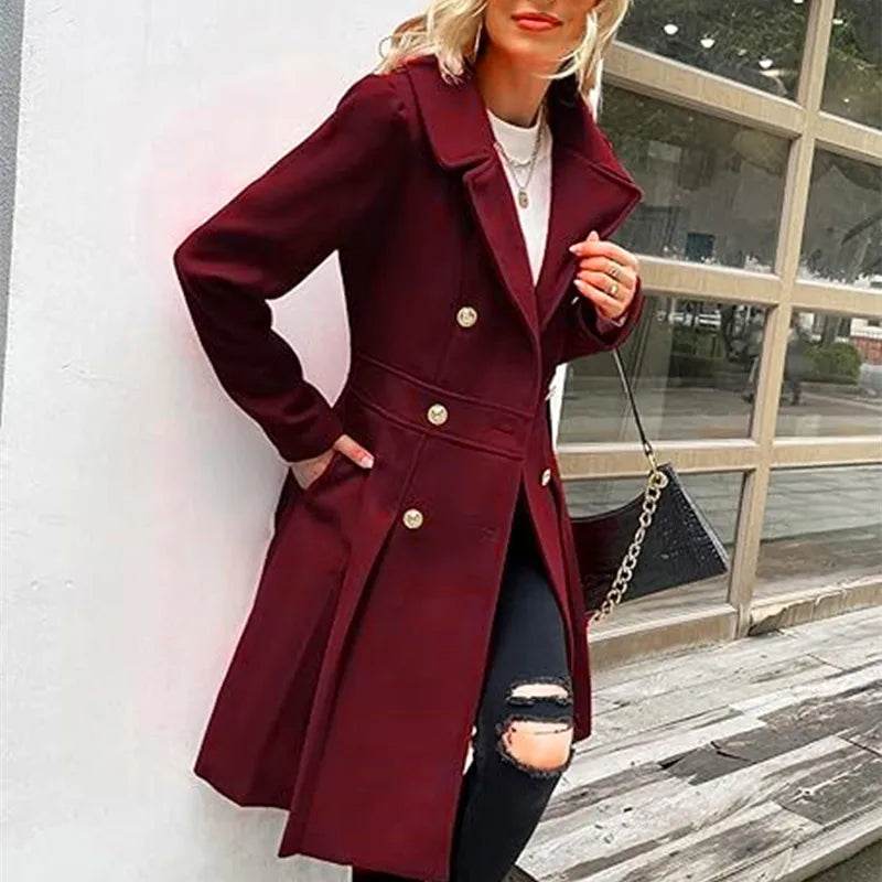 Buy Center Women's Wool Blend Coat - Double-Breasted Elegant Outerwear - Buy Center UK