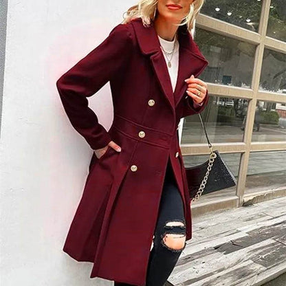 Buy Center Women's Wool Blend Coat - Double-Breasted Elegant Outerwear - Buy Center UK