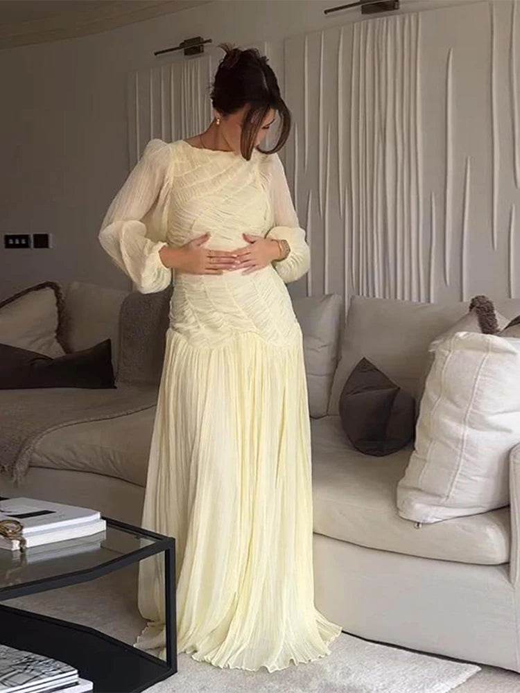 Elegant Lantern Sleeve Beach Dress - Summer O-neck Chic Style - Buy Center UK