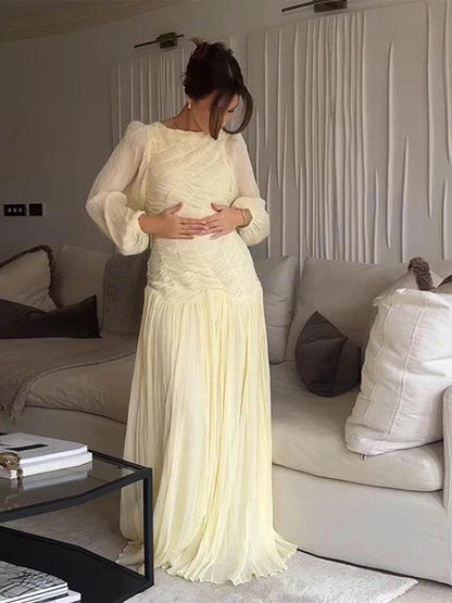 Elegant Lantern Sleeve Beach Dress - Summer O-neck Chic Style - Buy Center UK