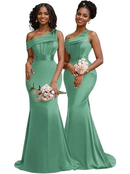 Buy Center Mermaid One Shoulder Satin Bridesmaid Dress - Elegant Gown - Buy Center UK