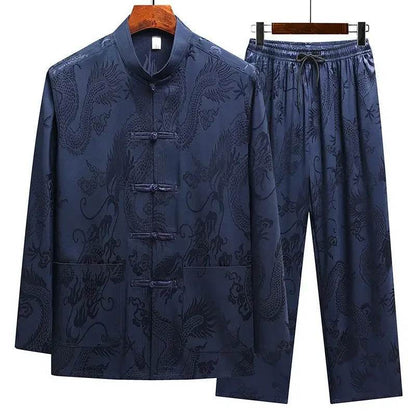 Buy Center Casual Ice Silk Tang Suit - Plus Size, Loose Fit for Men - Buy Center UK