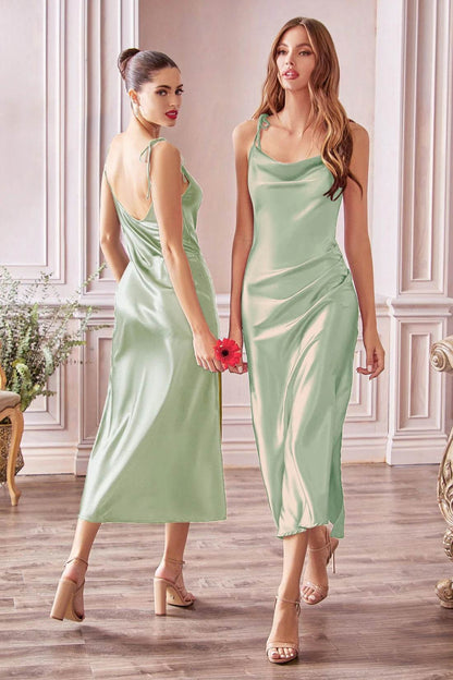 Elegant Sage Green Slip Bridesmaid Dress - A-Line, High Slit Design - Buy Center UK