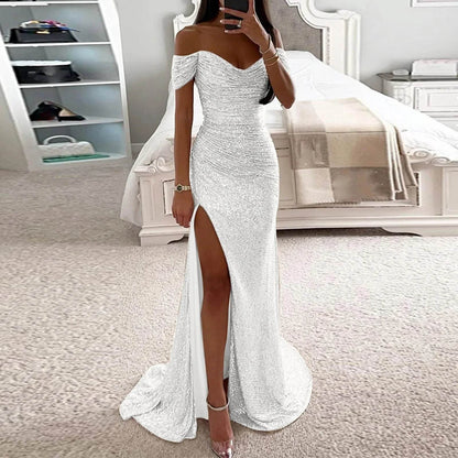 Chic Off-Shoulder Sequin Maxi Dress - Elegant Mermaid Gown 2025 - Buy Center UK