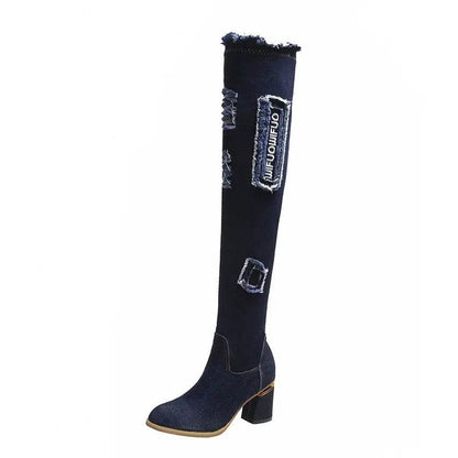 Women's Over The Knee Denim Boots - Pointed Toe High Heels - Buy Center UK
